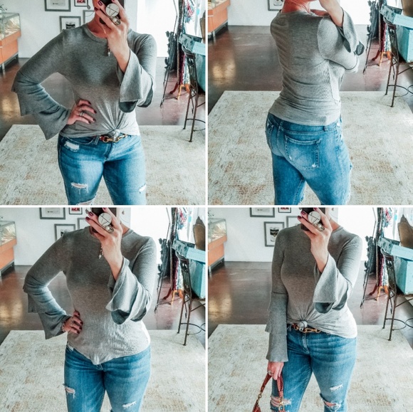 BP. Gray Long Sleeve Bell Bottom Tee Shirt - Picture 2 of 2